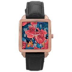 Flower Classic Japanese Art Rose Gold Leather Watch  by Cowasu