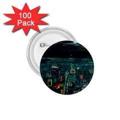 Night Black City Neon Sky Stars Moon Abstract 1 75  Buttons (100 Pack) 