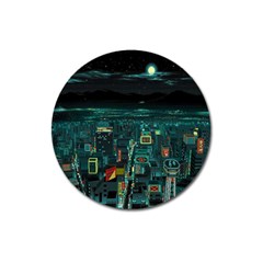 Night Black City Neon Sky Stars Moon Abstract Magnet 3  (round) by Cowasu