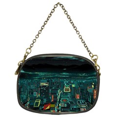 Night Black City Neon Sky Stars Moon Abstract Chain Purse (one Side) by Cowasu