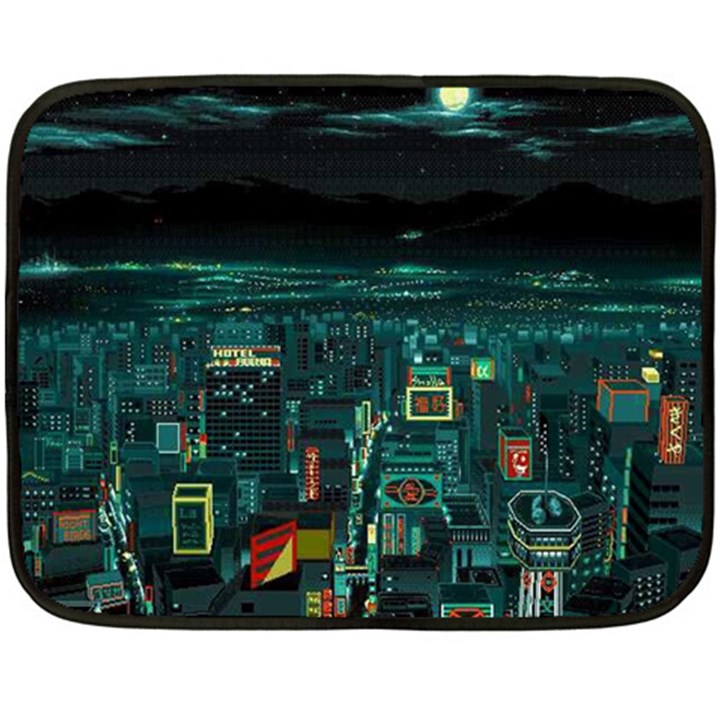 Night Black City Neon Sky Stars Moon Abstract Fleece Blanket (Mini)