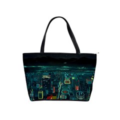 Night Black City Neon Sky Stars Moon Abstract Classic Shoulder Handbag by Cowasu