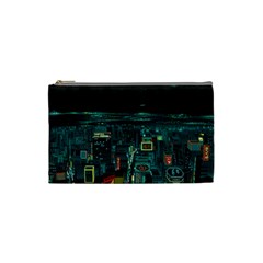 Night Black City Neon Sky Stars Moon Abstract Cosmetic Bag (small) by Cowasu