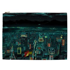 Night Black City Neon Sky Stars Moon Abstract Cosmetic Bag (xxl) by Cowasu