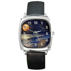 Beautiful Moon Nigh Sky Stars Square Metal Watch