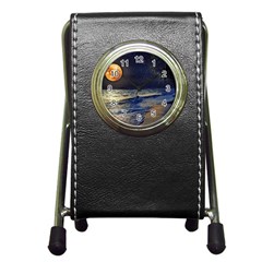 Beautiful Moon Nigh Sky Stars Pen Holder Desk Clock