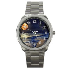 Beautiful Moon Nigh Sky Stars Sport Metal Watch