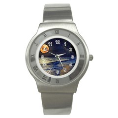 Beautiful Moon Nigh Sky Stars Stainless Steel Watch