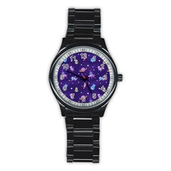 Space Seamless Pattern Stainless Steel Round Watch by pakminggu