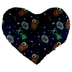 Monster Alien Pattern Seamless Background Large 19  Premium Heart Shape Cushions by pakminggu