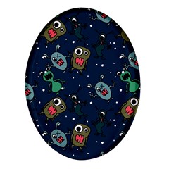 Monster Alien Pattern Seamless Background Oval Glass Fridge Magnet (4 Pack) by pakminggu