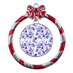 Violet-01 Metal Red Ribbon Round Ornament by nateshop