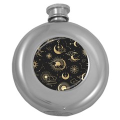 Asian Seamless Pattern With Clouds Moon Sun Stars Vector Collection Oriental Chinese Japanese Korean Round Hip Flask (5 Oz) by pakminggu