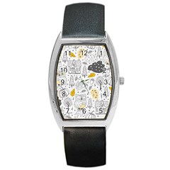 Doodle Seamless Pattern With Autumn Elements Barrel Style Metal Watch
