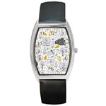 Doodle Seamless Pattern With Autumn Elements Barrel Style Metal Watch Front