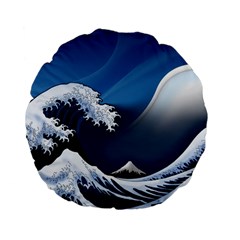 The Great Wave Off Kanagawa Standard 15  Premium Flano Round Cushions by pakminggu