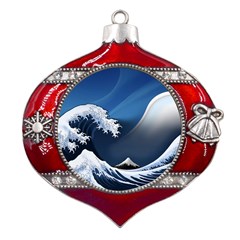 The Great Wave Off Kanagawa Metal Snowflake And Bell Red Ornament by pakminggu
