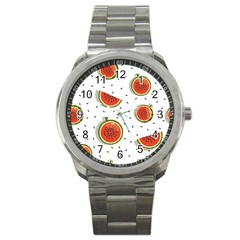 Seamless Background Pattern With Watermelon Slices Sport Metal Watch by pakminggu