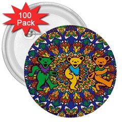 Dead Dancing Bears Grateful Dead Pattern 3  Buttons (100 Pack)  by Grandong