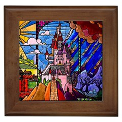 Beauty Stained Glass Castle Building Framed Tile by Cowasu