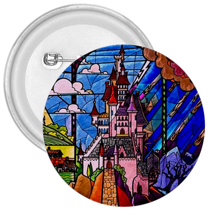 Beauty Stained Glass Castle Building 3  Buttons