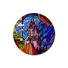 Beauty Stained Glass Castle Building Rubber Coaster (round)