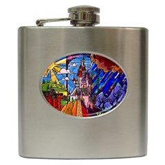 Beauty Stained Glass Castle Building Hip Flask (6 Oz)