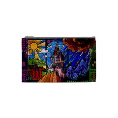 Beauty Stained Glass Castle Building Cosmetic Bag (small) by Cowasu