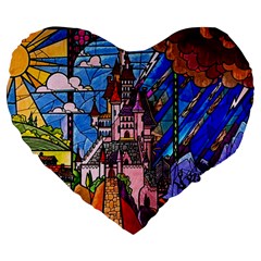 Beauty Stained Glass Castle Building Large 19  Premium Heart Shape Cushions by Cowasu