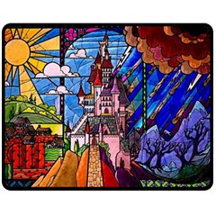 Beauty Stained Glass Castle Building Two Sides Fleece Blanket (medium) by Cowasu