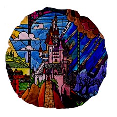 Beauty Stained Glass Castle Building Large 18  Premium Flano Round Cushions by Cowasu