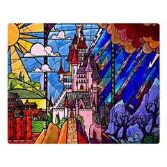 Beauty Stained Glass Castle Building Two Sides Premium Plush Fleece Blanket (large) by Cowasu