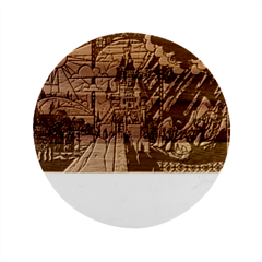 Beauty Stained Glass Castle Building Marble Wood Coaster (round) by Cowasu