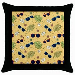 Seamless Pattern Of Sunglasses Tropical Leaves And Flower Throw Pillow Case (black) by Bedest