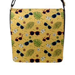 Seamless Pattern Of Sunglasses Tropical Leaves And Flower Flap Closure Messenger Bag (l) by Bedest