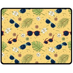 Seamless Pattern Of Sunglasses Tropical Leaves And Flower Two Sides Fleece Blanket (medium)