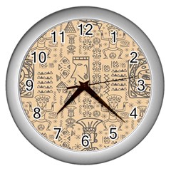 Aztec Tribal African Egyptian Style Seamless Pattern Vector Antique Ethnic Wall Clock (Silver)
