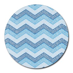 Seamless Pattern Of Cute Summer Blue Line Zigzag Round Mousepad by Bedest