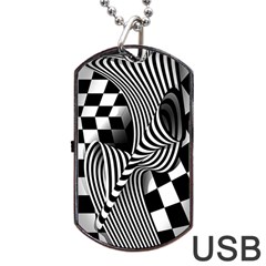 Op-art-black-white-drawing Dog Tag Usb Flash (two Sides)