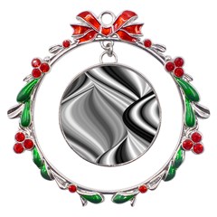 Waves-black-and-white-modern Metal X mas Wreath Ribbon Ornament