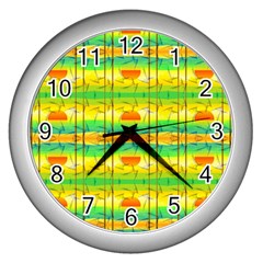 Birds-beach-sun-abstract-pattern Wall Clock (silver) by Bedest