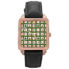 Christmas-paper-christmas-pattern Rose Gold Leather Watch 
