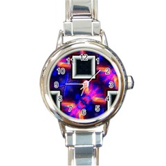 Box-abstract-frame-square Round Italian Charm Watch by Bedest