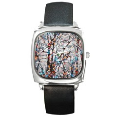 Forest-abstract-artwork-colorful Square Metal Watch by Bedest