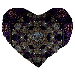 Flowers Of Diamonds In Harmony And Structures Of Love Large 19  Premium Flano Heart Shape Cushions by pepitasart