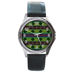 Background-batik 01 Round Metal Watch by nateshop