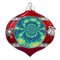 Fractal Metal Snowflake And Bell Red Ornament