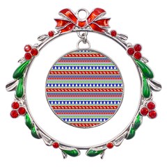 Christmas-color-stripes Pattern Metal X mas Wreath Ribbon Ornament by Bedest