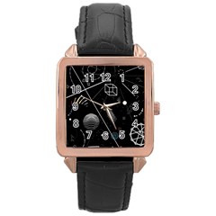 Future Space Aesthetic Math Rose Gold Leather Watch 