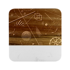 Future Space Aesthetic Math Marble Wood Coaster (Square)